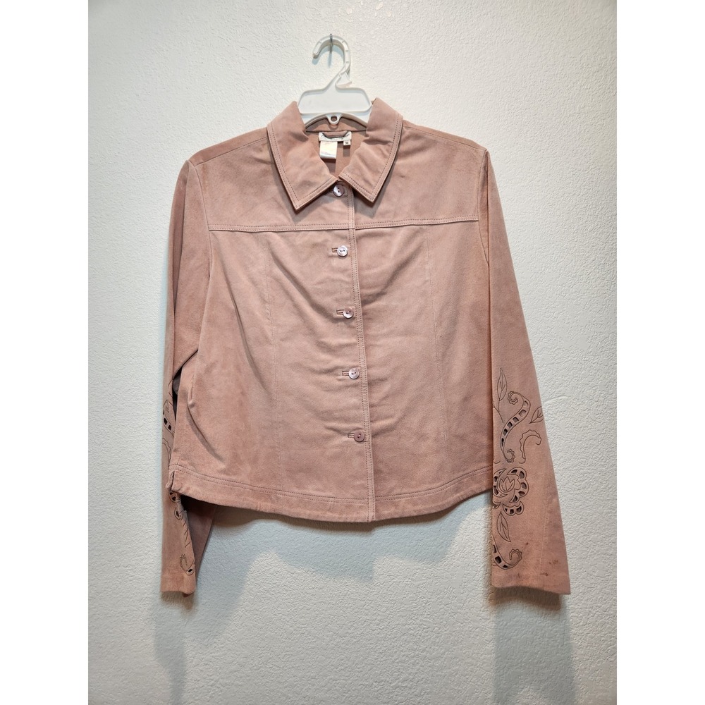 Cedar Creek Pink Suede Leather Jacket Floral Cutout Boho Western M y2k festival